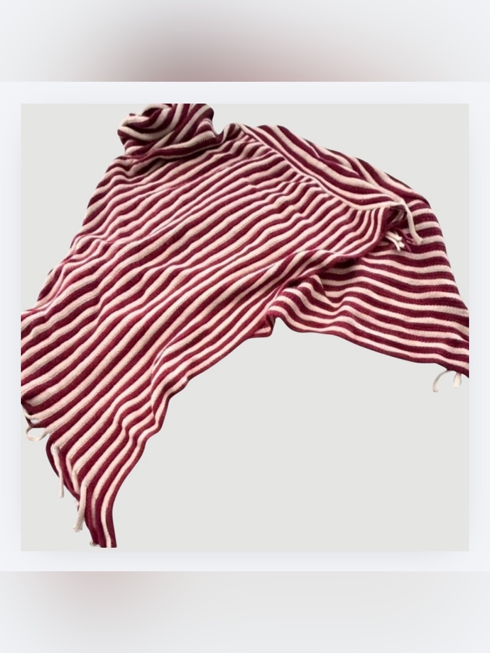 Riah Fashion Women’s Striped Knit Poncho, Burgundy &  Cream, Fringed